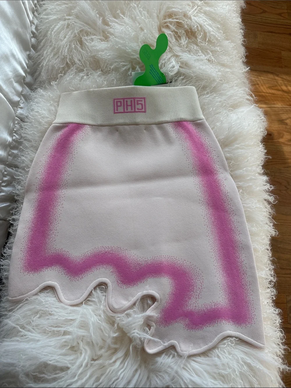 PH5 Cream Knit Mini Skirt with Pink Spray-Trim and Scalloped Hem